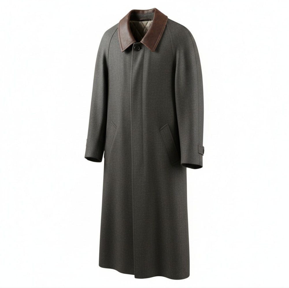 Vintage Hugo Boss 100% Wool Overcoat – Leather Collar – Mens L – Classic